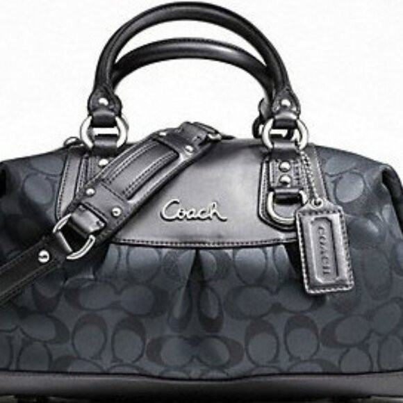 Coach Ashley F18777 Signature Lurex Sateen Charcoal Gray Satchel Handbag - Picture 1 of 13